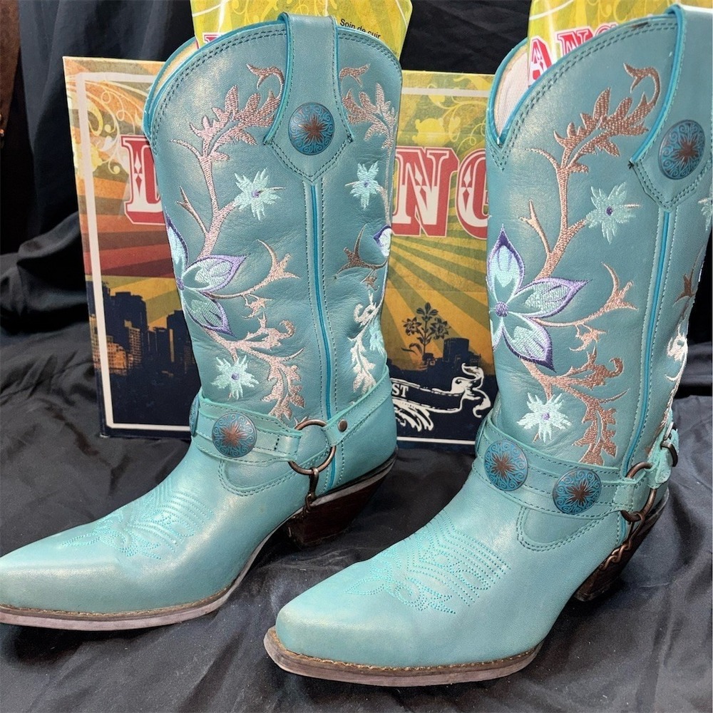 Durango Womens Western Cowboy Boots turquoise Floral Embroidery Harness Size 8